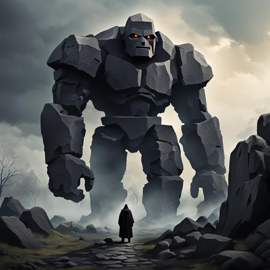 Guardian Golem Watching Over Black Stone Field