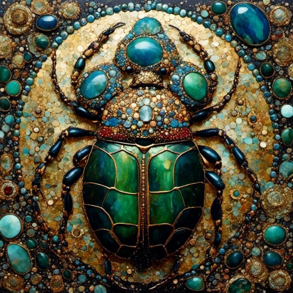 Cloisonne Scarab Beetle with Gems in Cosmic Art