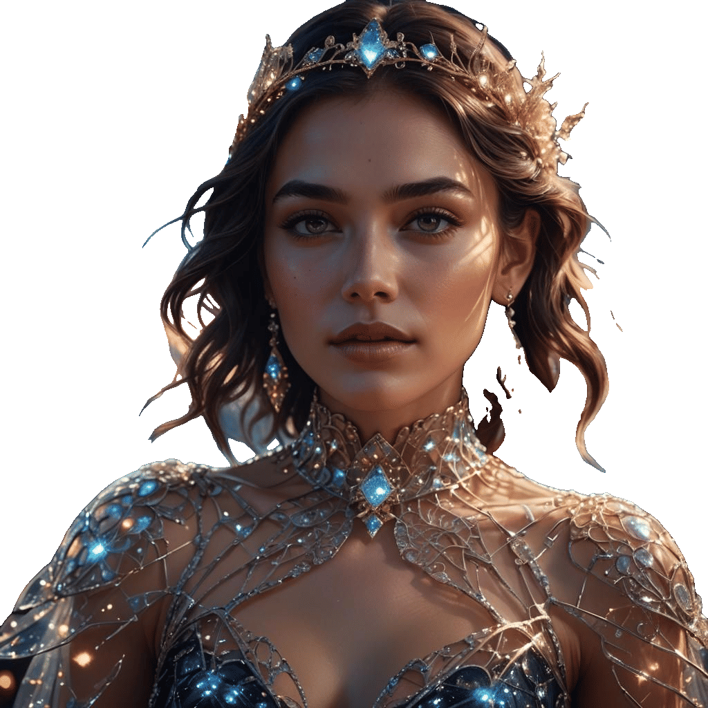 Woman in Glass Dress Against Night Sky