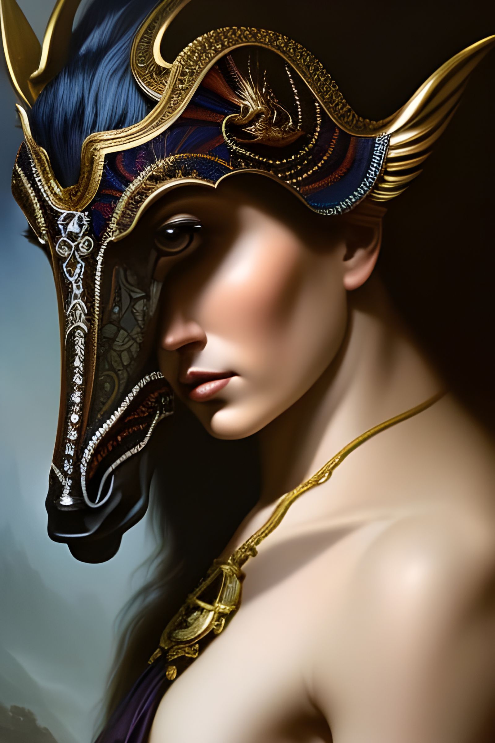 Man with Horse Head in Rococo Style