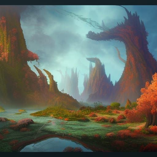 Monochromatic Landscape in Detailed Matte Style