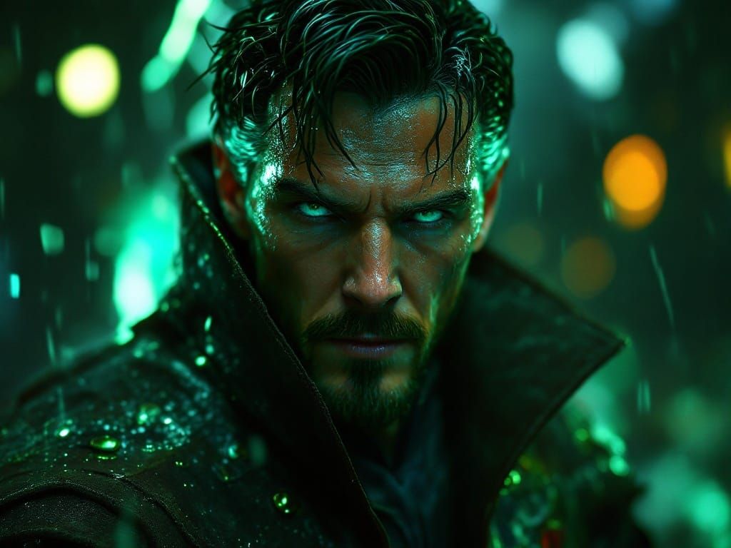 Dr. Strange in a Dark, Gritty Cyberpunk Portrait