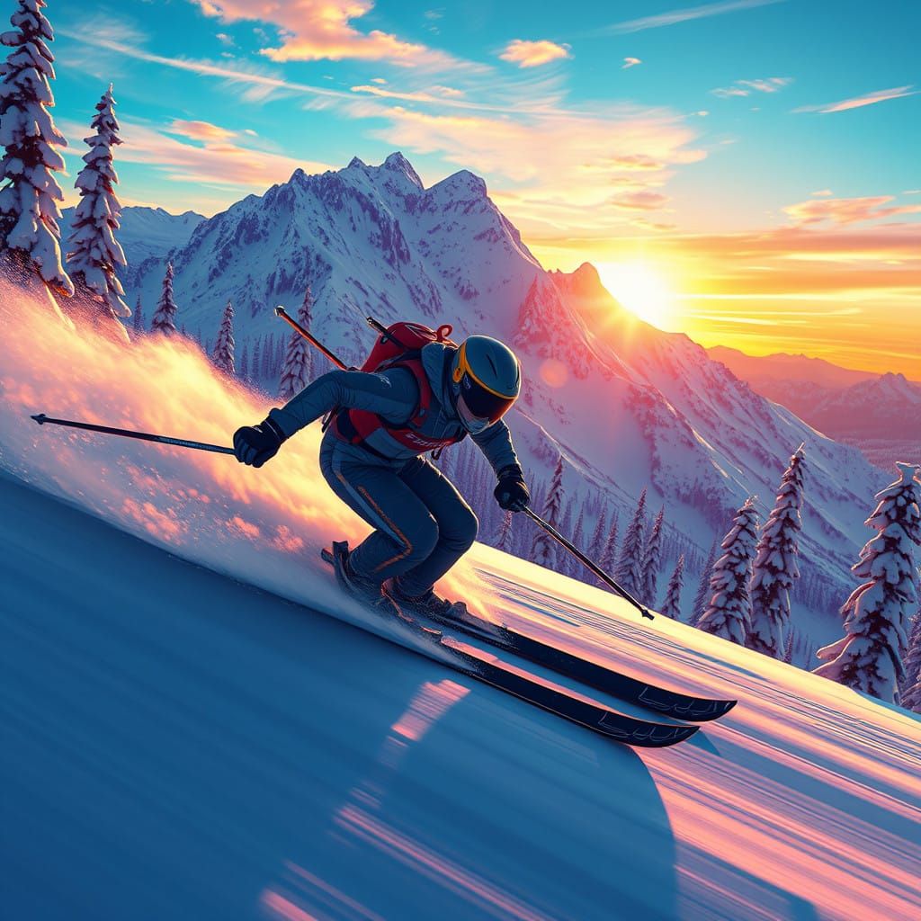 Swift Skier in High-Tech Snowsuit Descends Colossal Mountain...