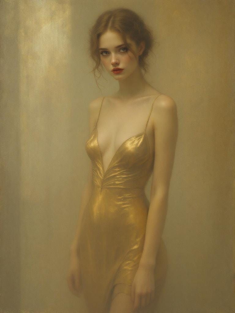 Golden Sundress Woman in Tonalist Haze