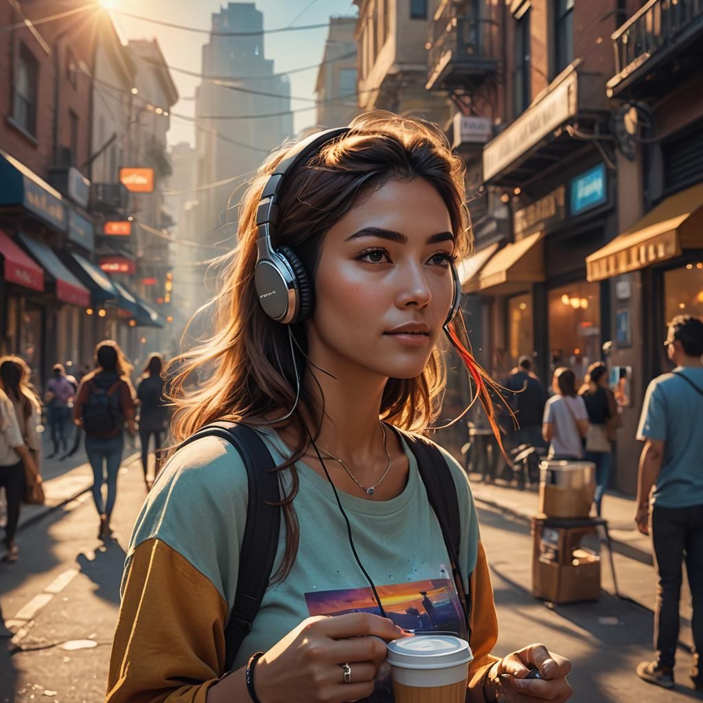 Girl Drinking Coffee: Vibrant Fantasy Concept Art