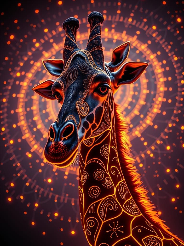 Surreal Neon Giraffe with Zentangle Skin