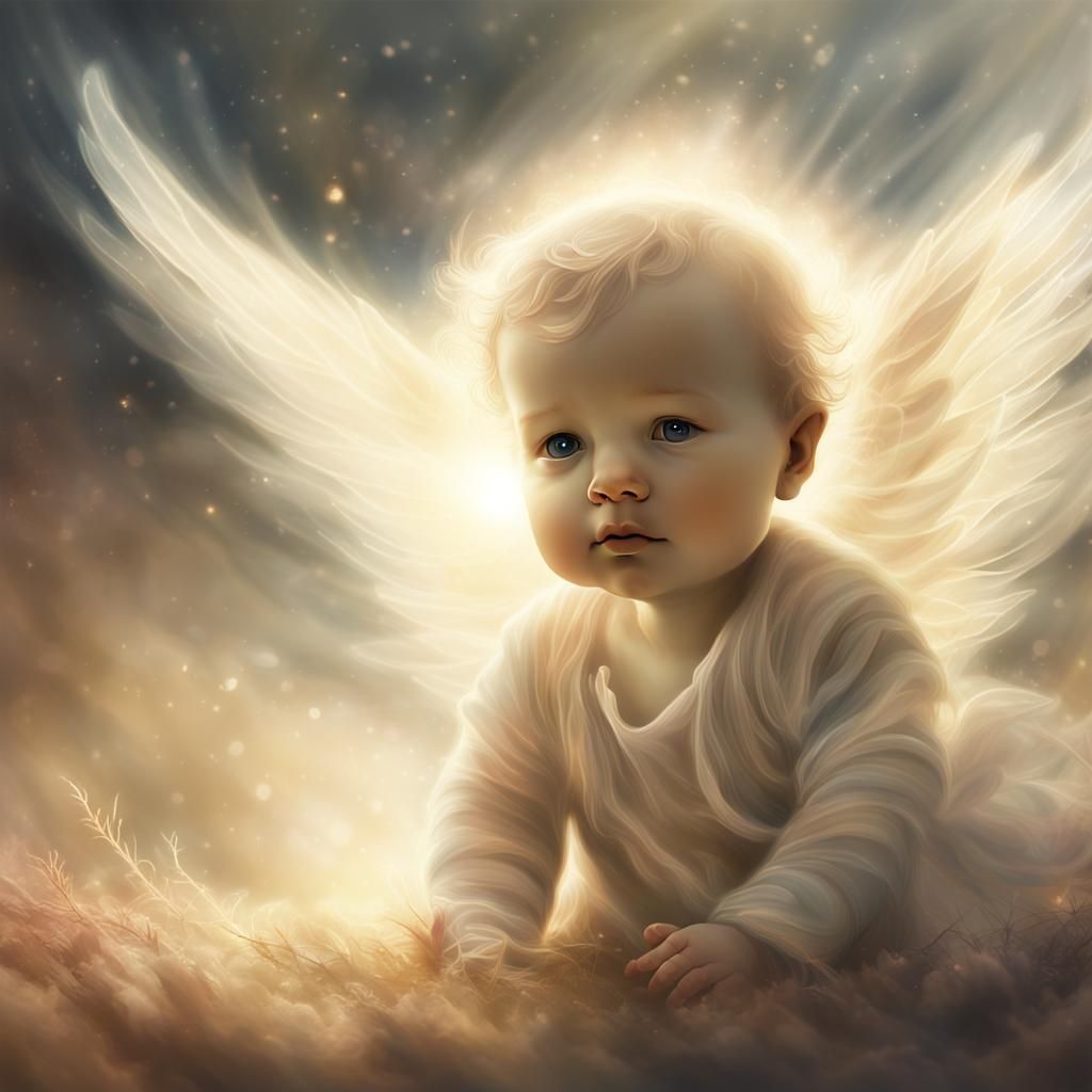 Radiant Baby Angel Descends in Ethereal Light