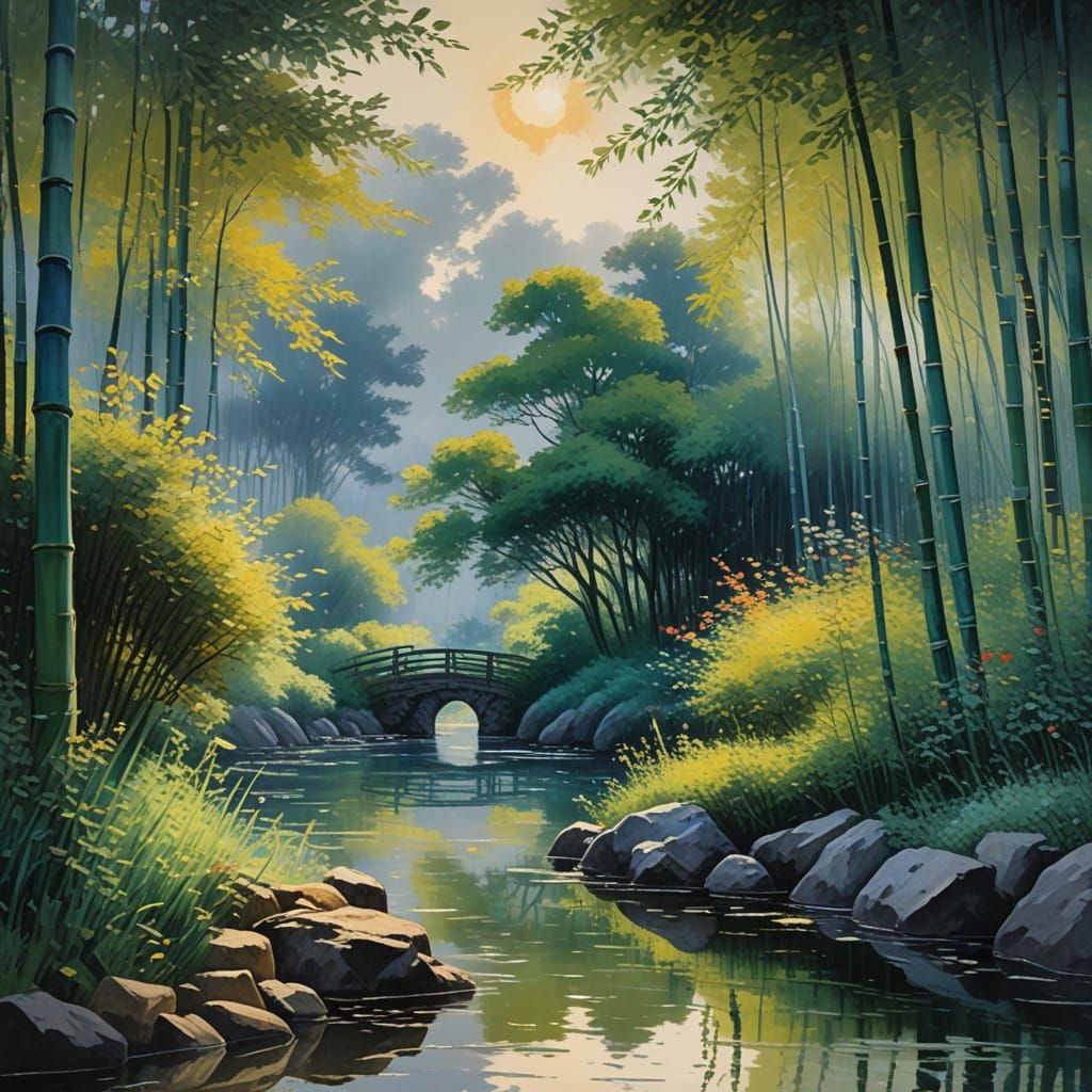 Ethereal Bamboo Forest in Impressionist Style