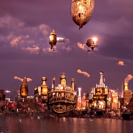 Steampunk Cityscape with Blimps, Detailed 8K