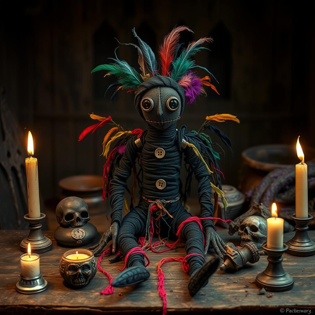 Mystical Voodoo Doll on Altar in Neo-Expressionism Style
