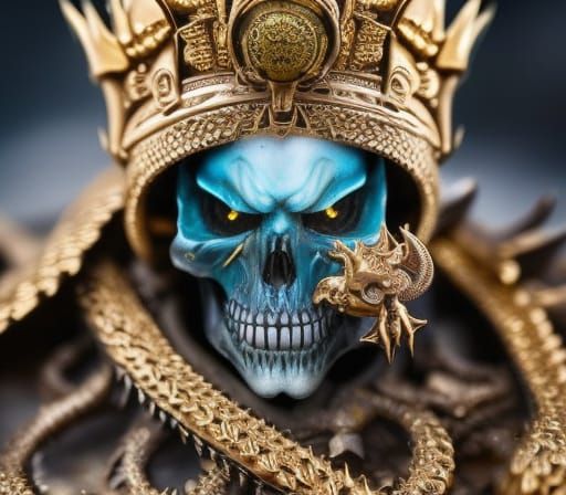 Epic Fantasy Skeleton King with Golden Dragon Crown