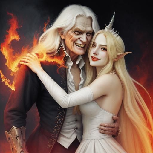 Sensual Demons with Old Man: Fantasy Art