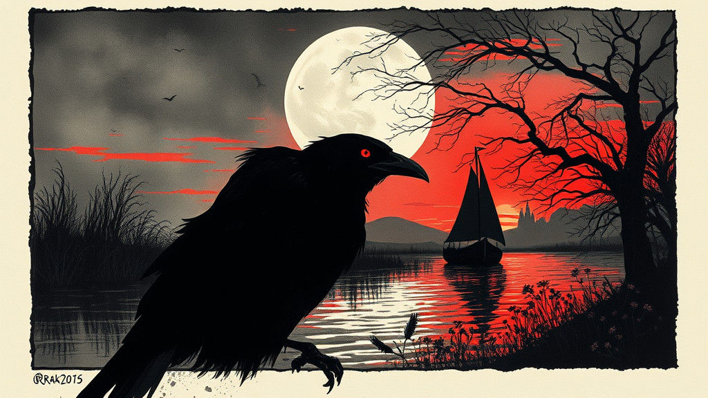 Vampire Silhouette in Steampunk Ink Painting