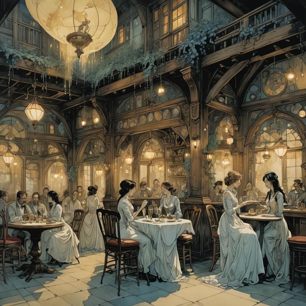 Magical Tavern in Ink and Silk Style