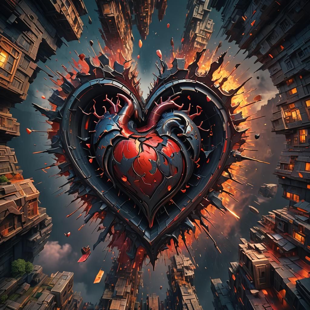 Uneven Sliced Heart in Detailed Matte Painting