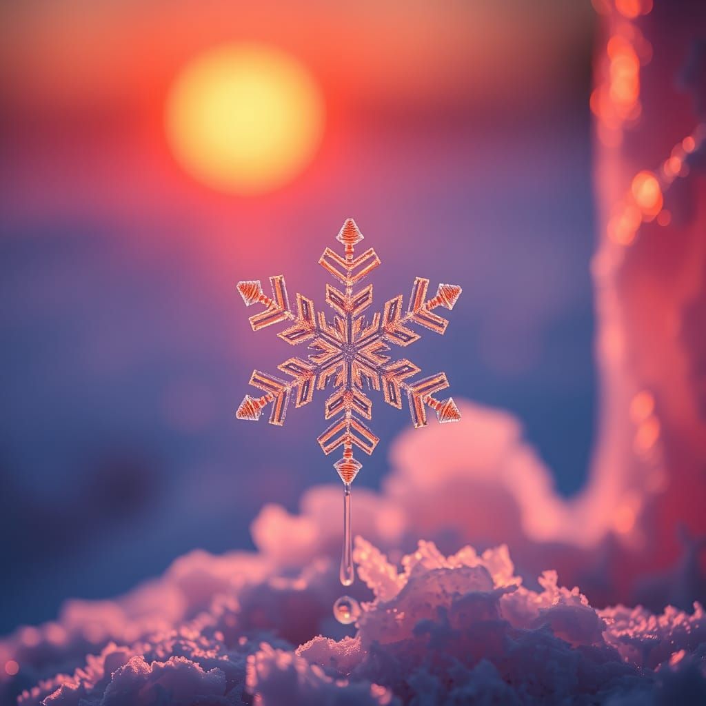 Burning Snowflake Against Red Midnight Sun