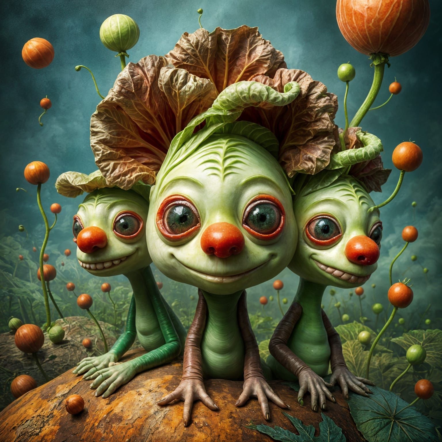 Surreal Vegetable Family Portrait in Abstract Style
