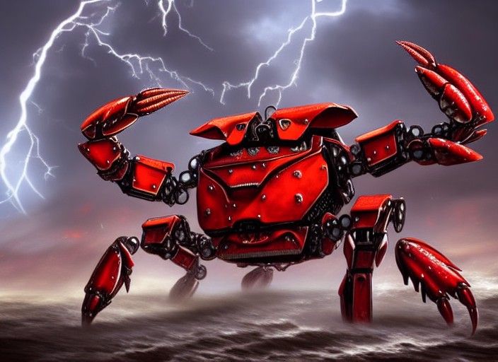 Giant Mecha-Crab Severing Tornado in Epic Battle