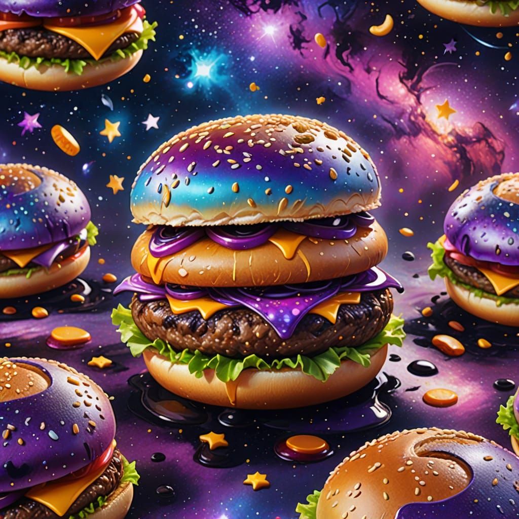 Surreal Galaxy Hamburger: Vivid Digital Art
