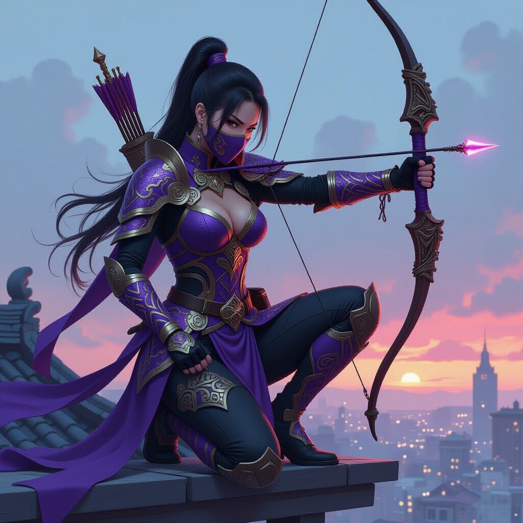 Asian Vigilante in Violet and Gold Armor