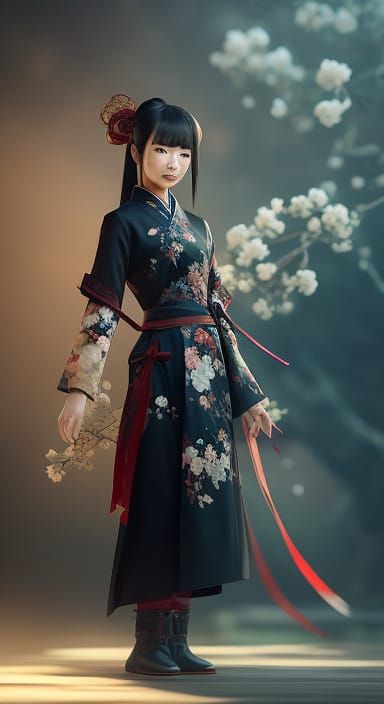 Ethereal Asian Spirit Woman in Traditional Chinese Attire