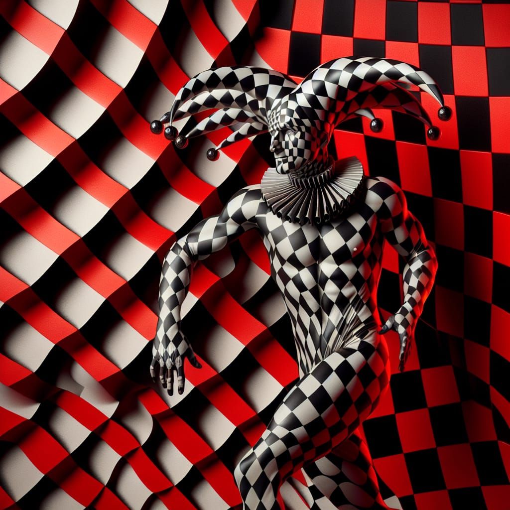 Surreal Jester in Baroque Style with Checkered Pattern