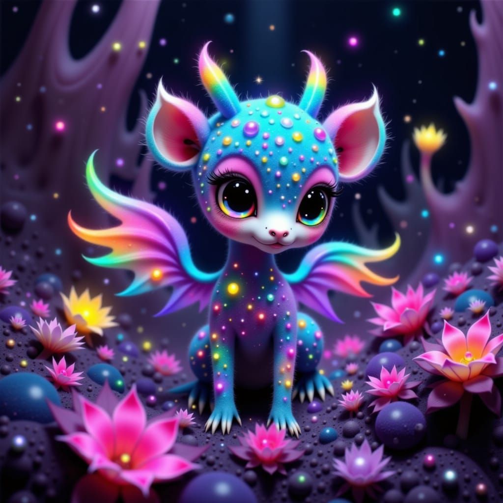 Rainbow Giraffe in Bioluminescent Cave, Ethereal Art