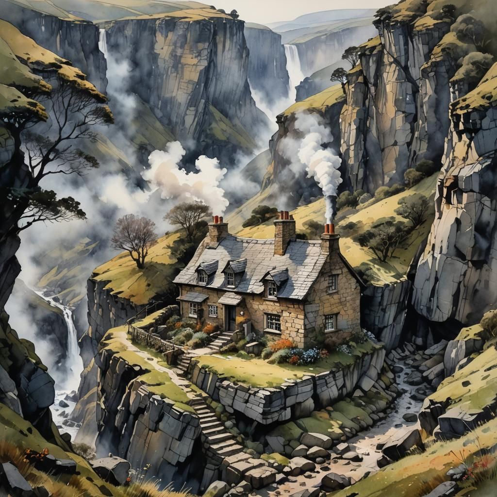 Stone Cottage on Ravine Edge in Dreamscape Style