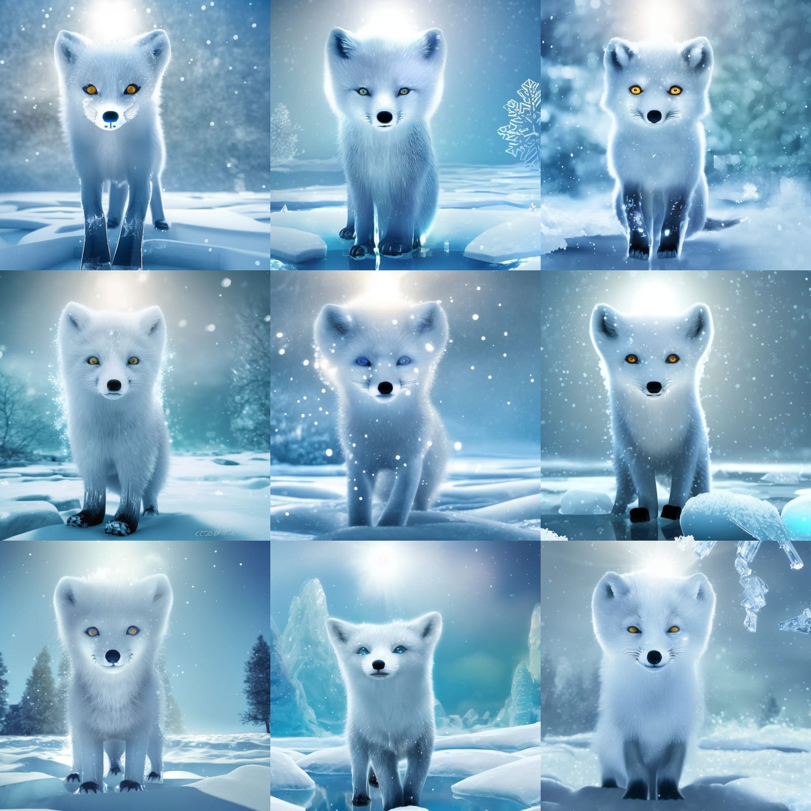 Cute Arctic Fox in Snowy Landscape, 3D Render