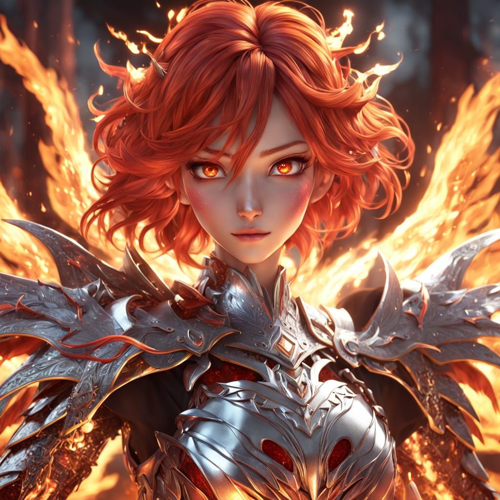 Vibrant Anime Dragon Girl in Stunning Silver Armor