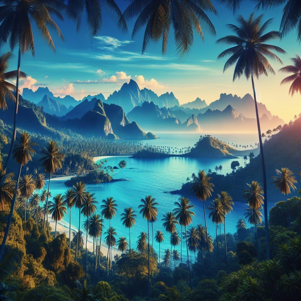 Majestic Natural Landscape with Palm Trees and Ocean