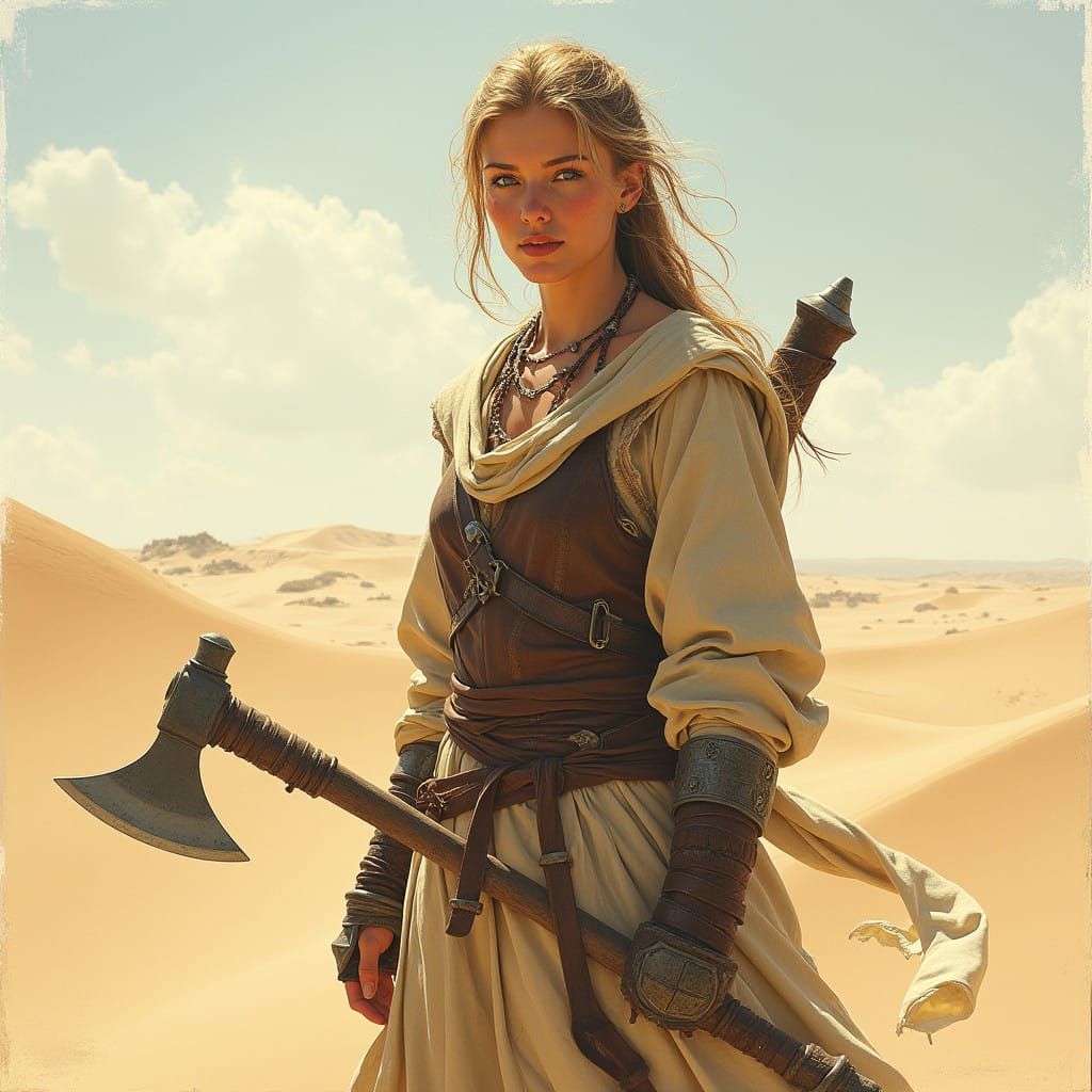 Watercolor Viking Warrior in Serene Sand Dune Landscape