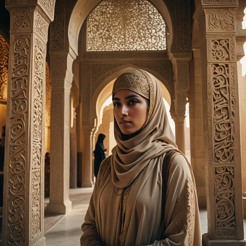 Cinematic Portrait of Woman with Niqab in Mosque