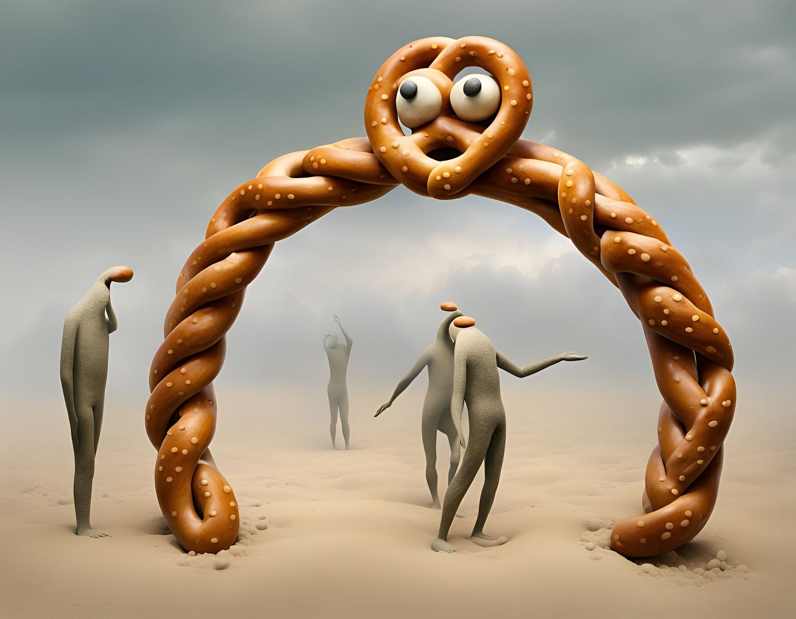 Anthropomorphic Pretzel People in CGI Fantasy Art