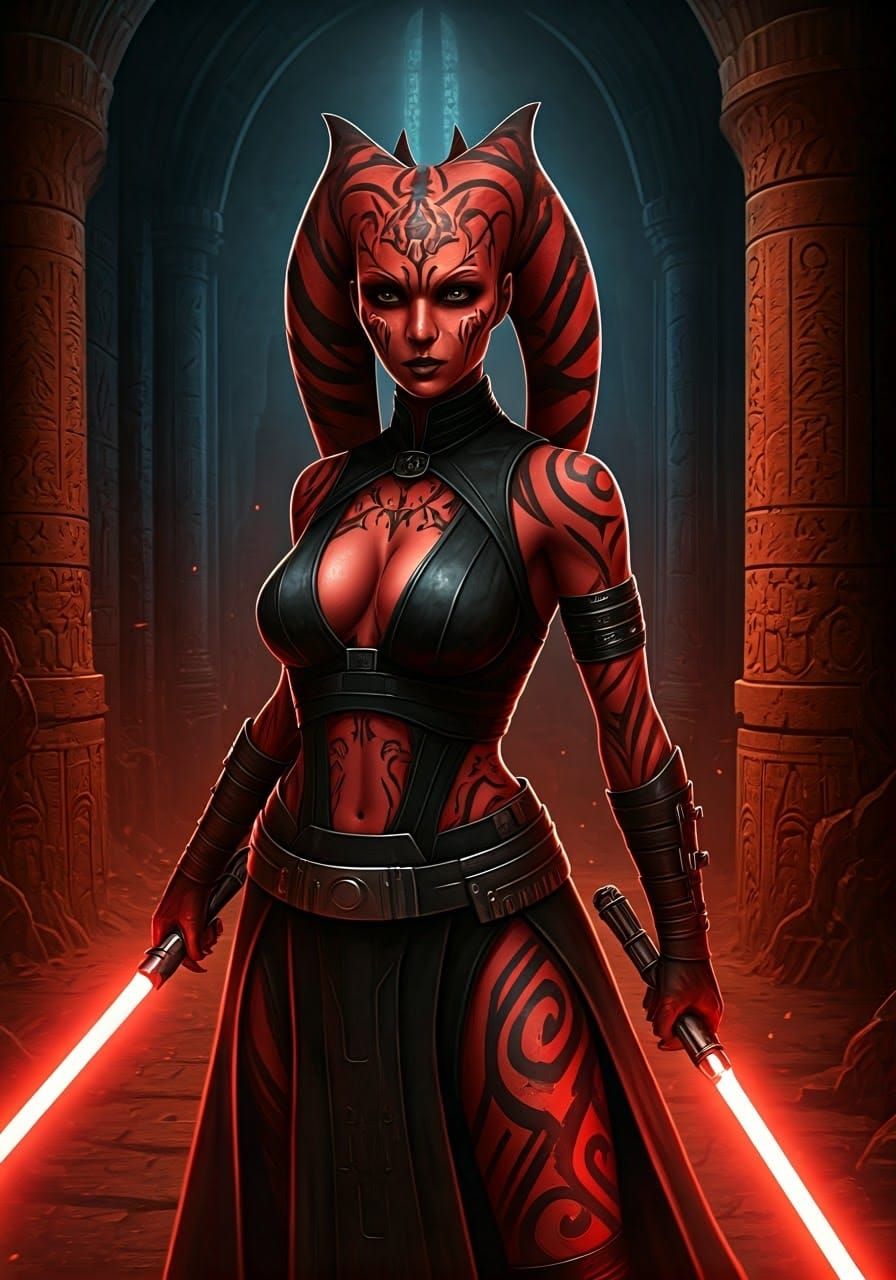 Surreal Sith Assassin Emerges from Dark Temple Shadows