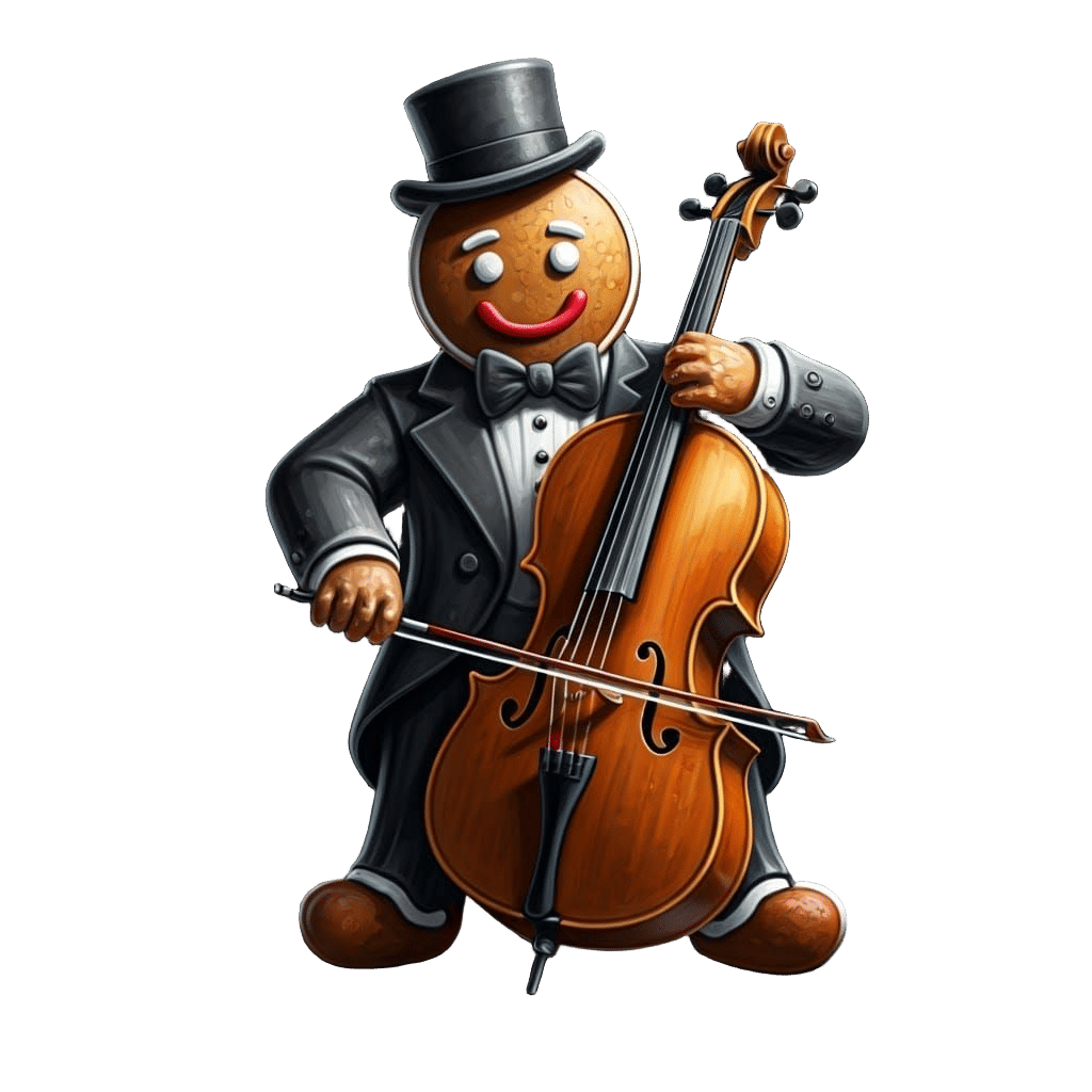 Hyperdetailed Gingerbread Man Plays Cello in Charcoal