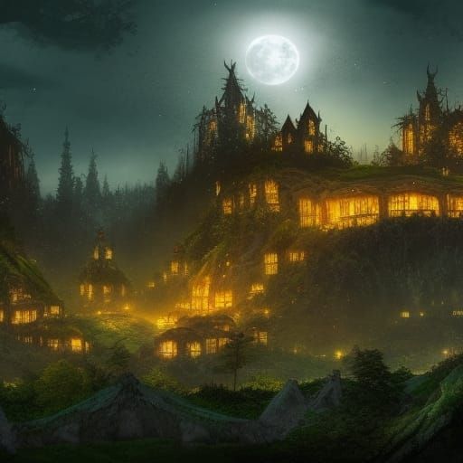 Elven City at Night: A Fantasy Landscape