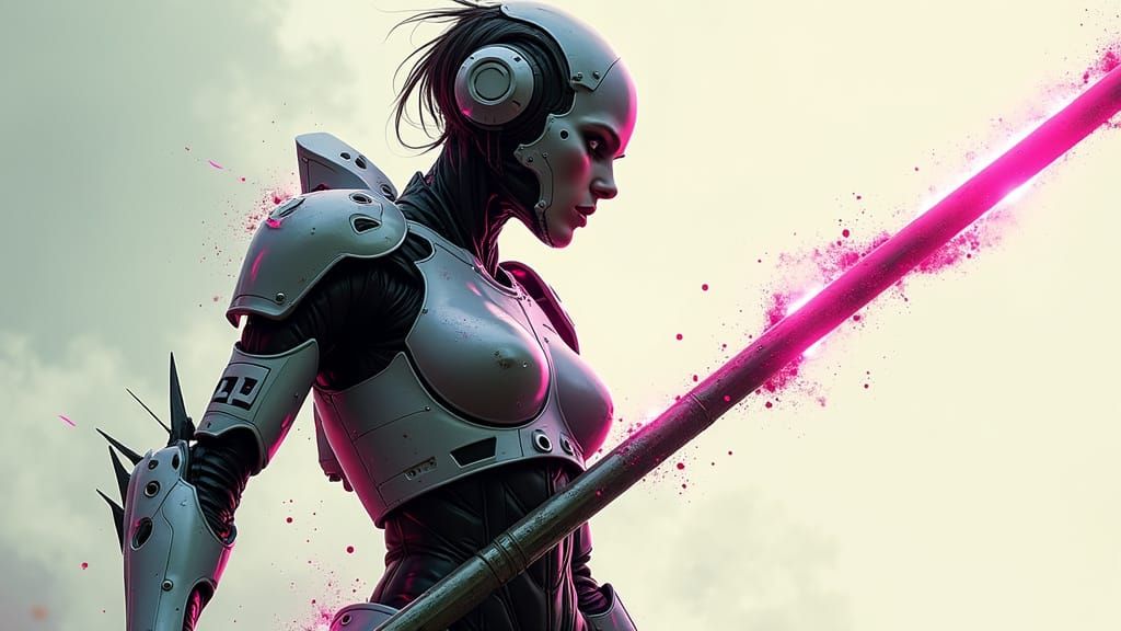 Glitch Art Cyberpunk Zombie Woman in Combat Armor