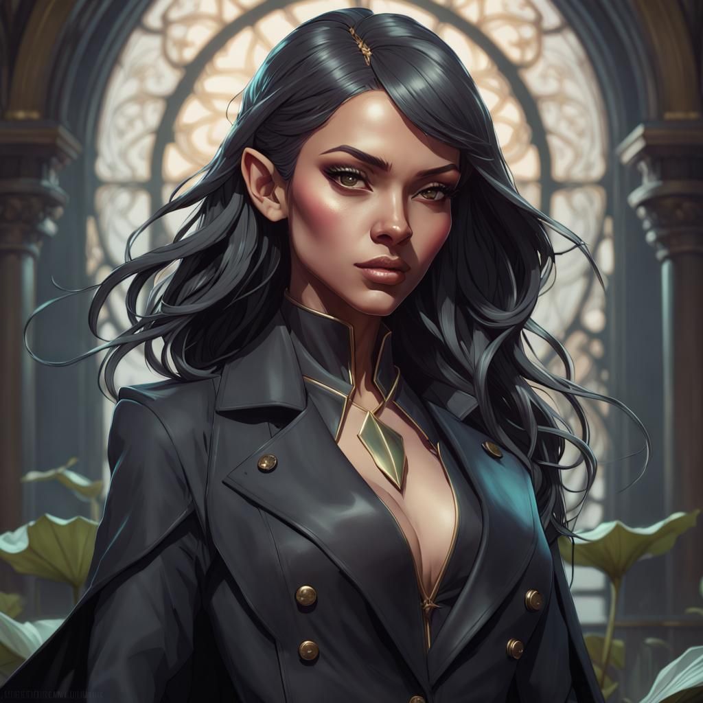 Black Lotus Elf in Black Suit, Detailed Portrait