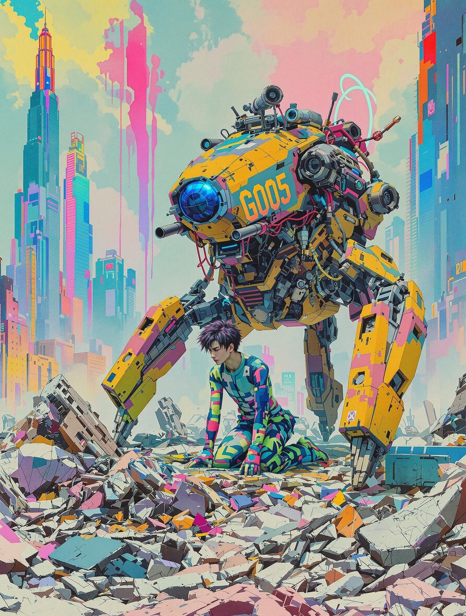 Cyberpunk Visionary Amidst Neon Ruins