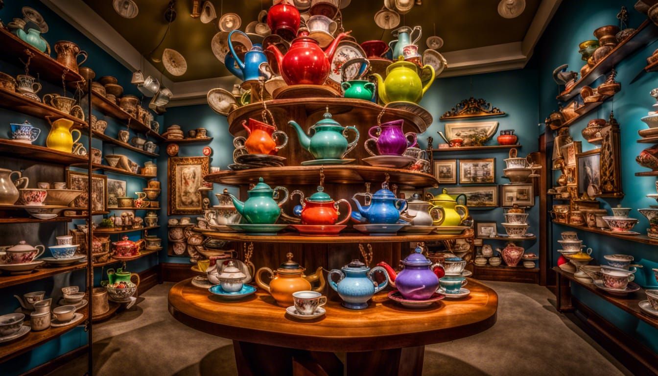 Whimsical Teapot Exhibit in Hyperrealistic Detail