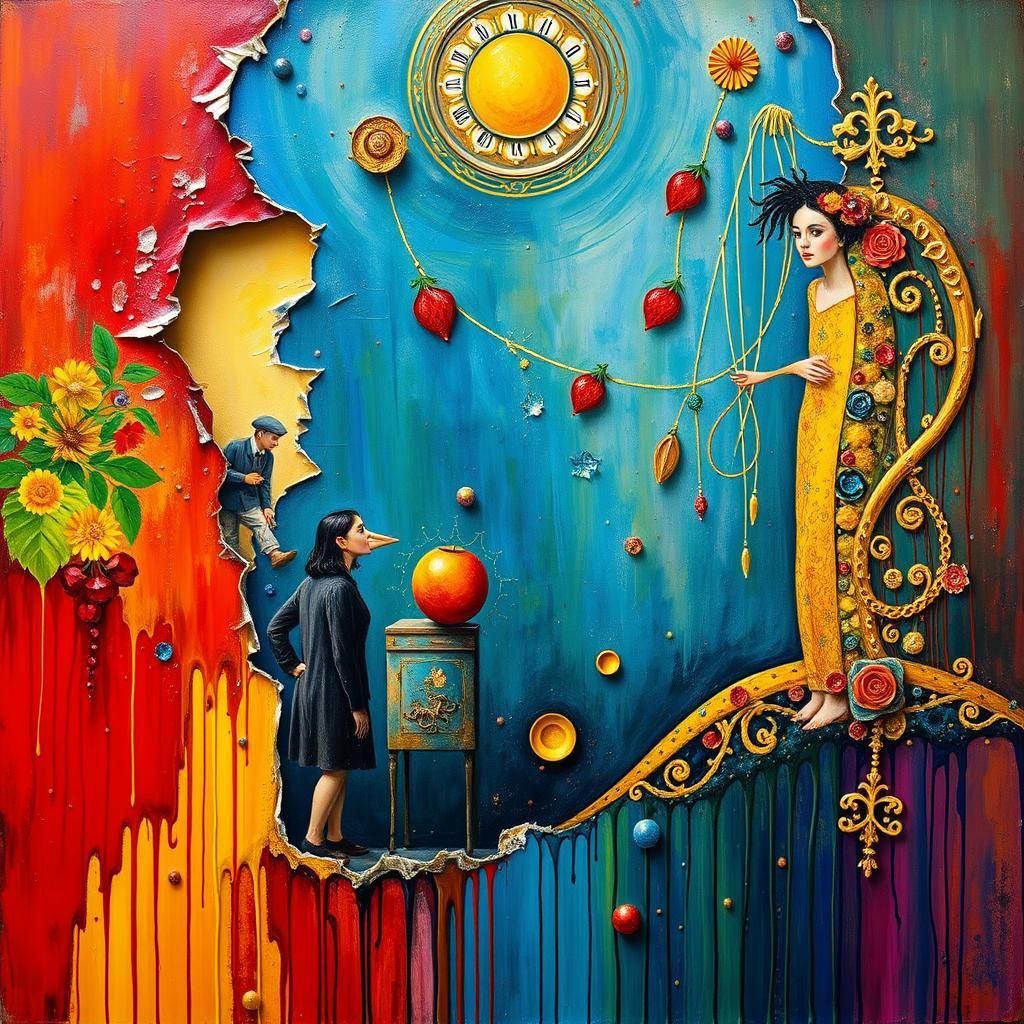 Characters Emerge from a Surreal Oil Painting