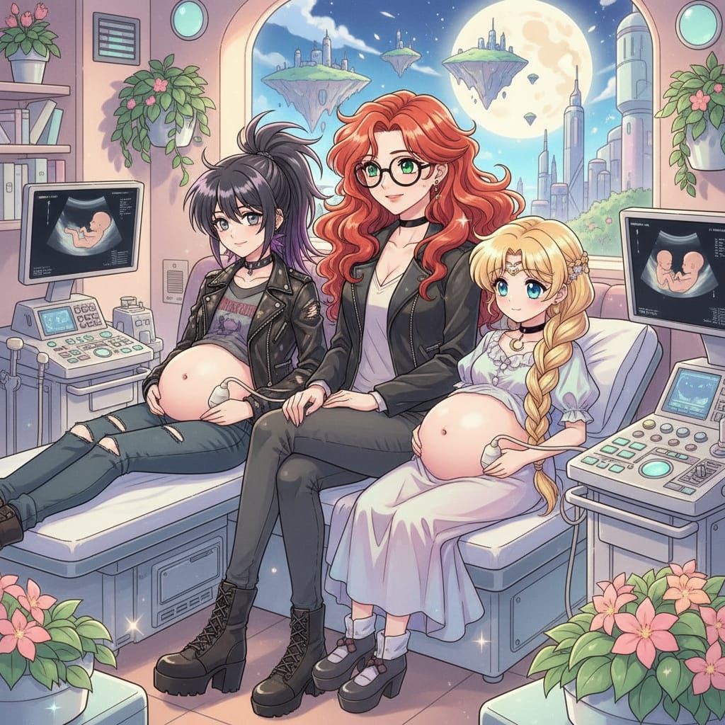 Shoujo Anime Scene: Two Pregnant Wives Get Ultrasounds