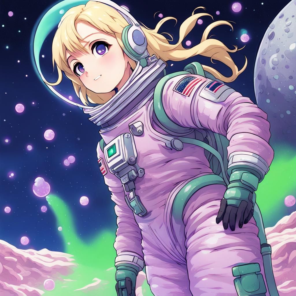 Astronaut Girl on the Moon in Anime Style