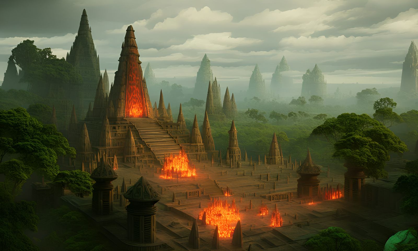 Aztec Temple of Primordial Evil in Matte Painting Style