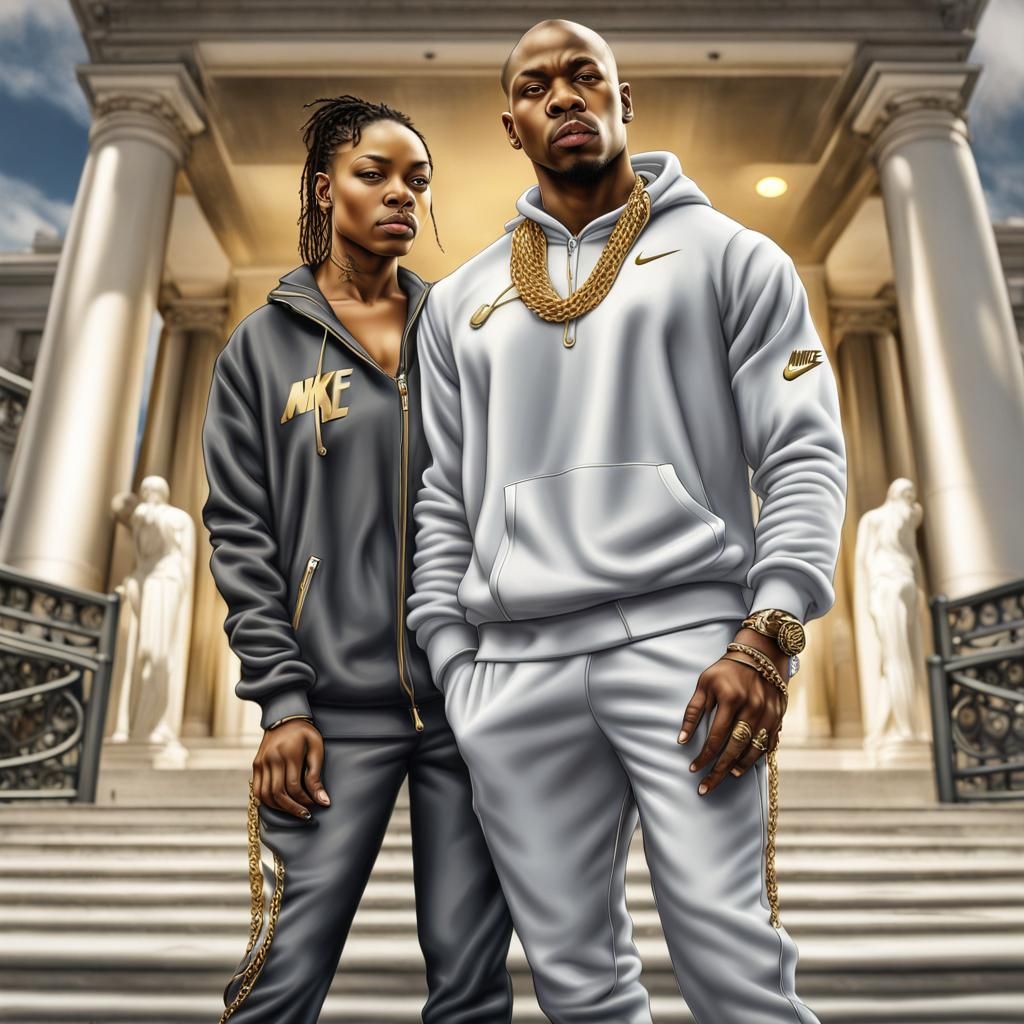 Hyperrealistic Couple in Matching Nike Outfits