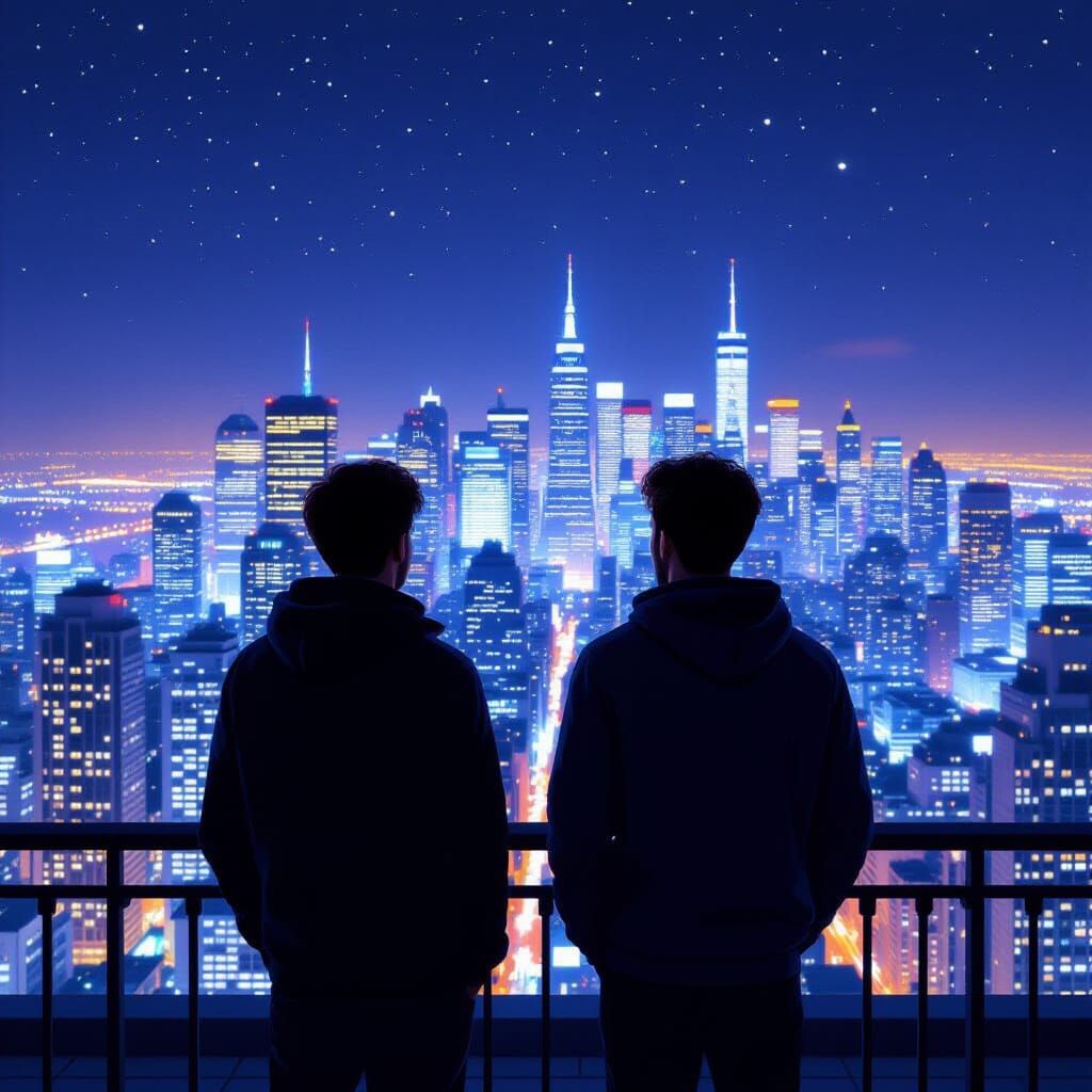 Photorealistic Cityscape Portrait at Night