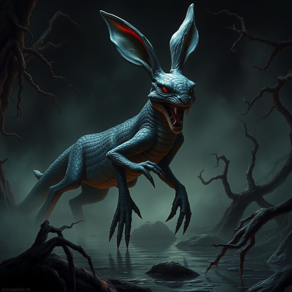 Nightmarish Serpent Rabbit in Dark Fantasy Style
