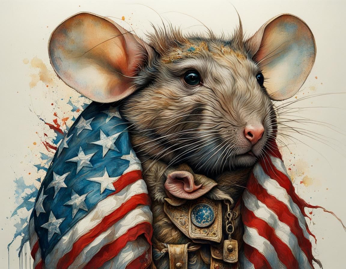Patriotic Mouse Portrait in Hyperrealistic Style