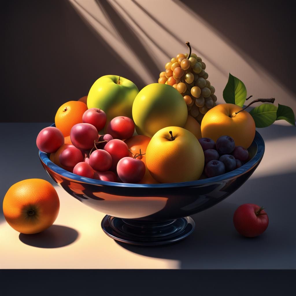 Dynamic Still Life: Fruit Bowl in Detailed Matte Painting